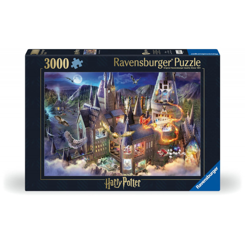 Ravensburger 3000 Teile Harry-Potter-Puzzle mit detailreicher Illustration von Schloss Hogwarts bei Nacht.
