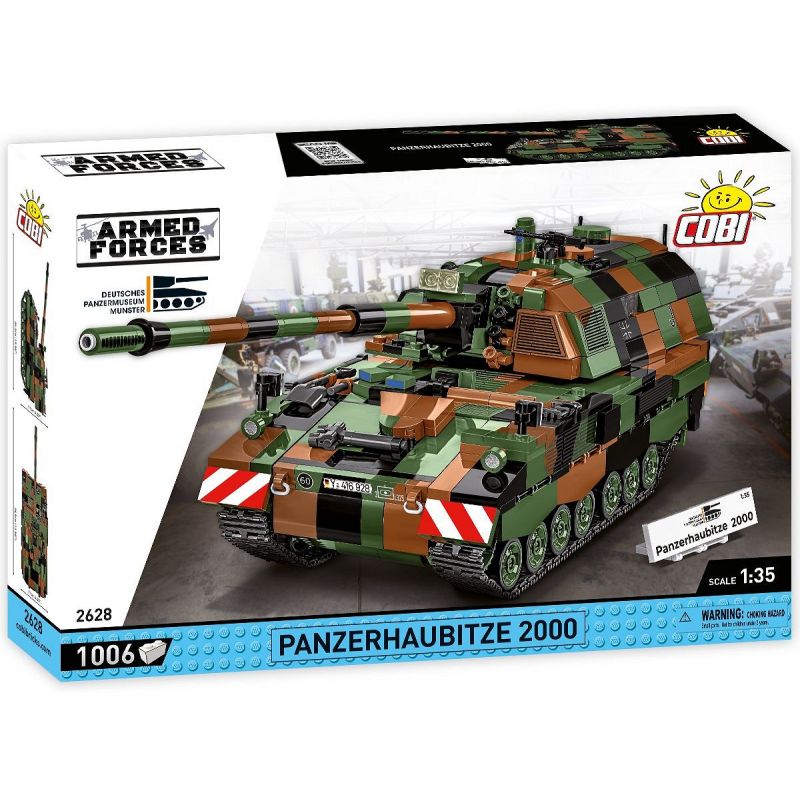 Cobi Panzerhaubitze 2000 Modell-Set, 1:35, 1006 Teile, Box zeigt fertigen Tarn-Tank auf der Vorderseite.