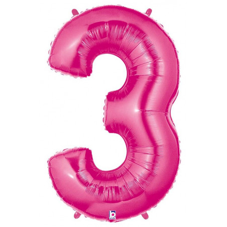 Zahl 3 fuchsia 102 cm / incl. Helium