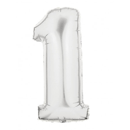 Zahl 1 silber 102 cm / incl. Helium