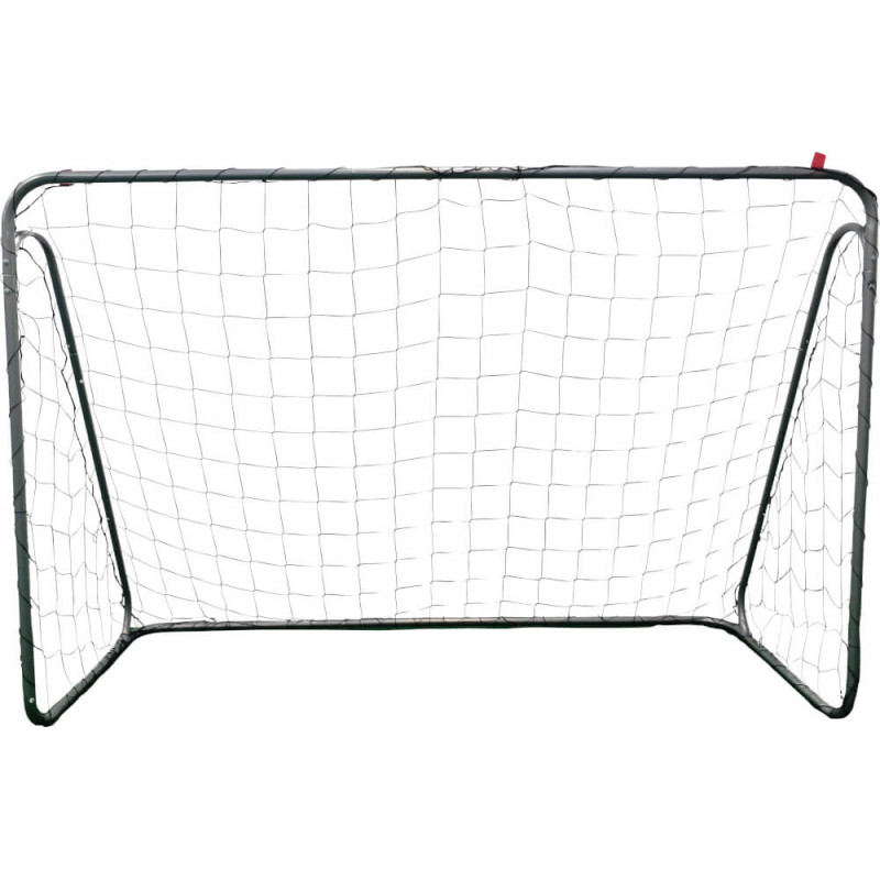 Rechteckiges Fußballtor mit Netz vor weißem Hintergrund.