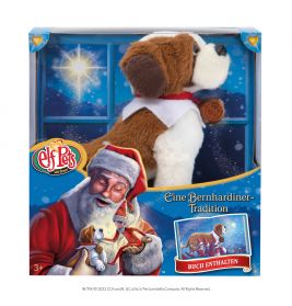 Elf Pets Bernhardinerplüschtier in festlicher Box mit Santa-Abbildung und deutscher Beschriftung auf der Verpackung.