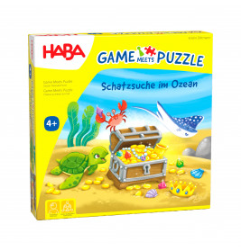 HABA Game Meets Puzzle: Box mit Meerestieren und Schatztruhe, ab 4 Jahren geeignet.