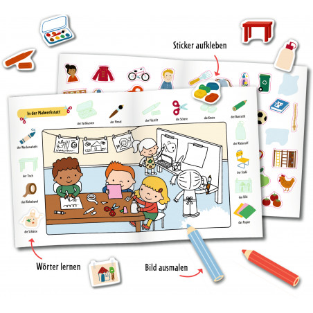 Mein 1. Sticker-Malbuch: Kindergarten - Mini Künstler