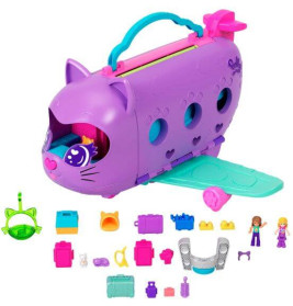 Polly Pocket POP Kitty Flugzeug-Set mit Puppen und 19 Zubehörteilen, geeignet für Kinder ab 4 Jahren.
