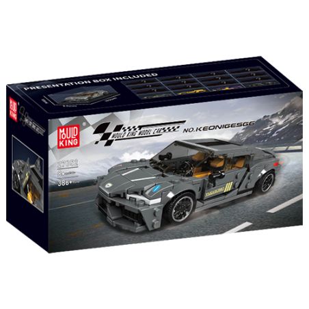 Bau-Set für schwarze und graue Sportwagen in Box mit Aufschrift Mould King No.1 KOENIGSEGG.