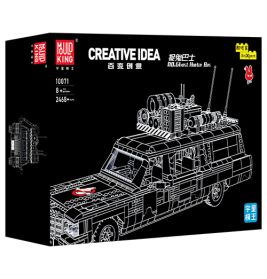 Schwarze Box eines Baustein-Auto-Sets Creative Idea mit weißer Modellskizze auf der Vorderseite.