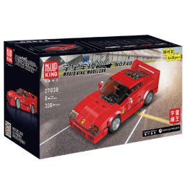 Rote Mould King Modellauto-Box mit einem Ferrari F40 Bausatz im LEGO-Stil.