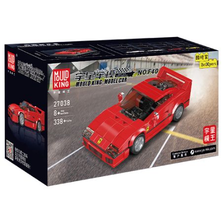 Rote Mould King Modellauto-Box mit einem Ferrari F40 Bausatz im LEGO-Stil.