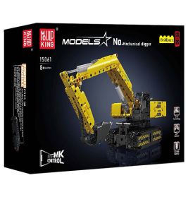 Schwarze Box mit gelbem Bagger-Bausatz von Mould King, Modell 15061, geeignet ab 8 Jahren.