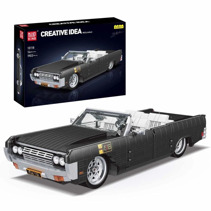 Schwarzes Cabrio im Lego-Stil mit Verpackung Creative Idea und sichtbaren Produktdetails. Schwarzes Cabrio im Lego-Stil mit Verpackung Creative Idea und sichtbaren Produktdetails.