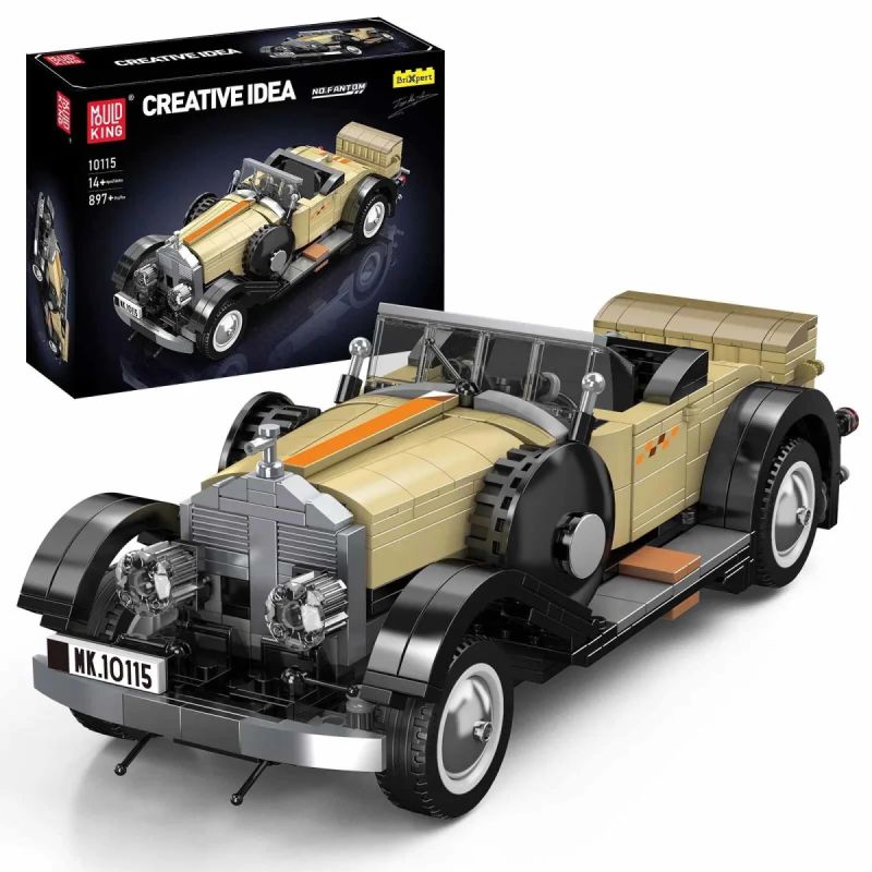Bausatz für ein beiges Classic-Car-Modell, Box mit Creative Idea, 897 Teile, empfohlen ab 14 Jahren. Bausatz für ein beiges Classic-Car-Modell, Box mit Creative Idea, 897 Teile, empfohlen ab 14 Jahren.