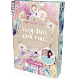 Buntes deutsches Buchcover mit Federn, Blumen, Fotos von zwei Frauen. Titel: Frag dich noch mal!.