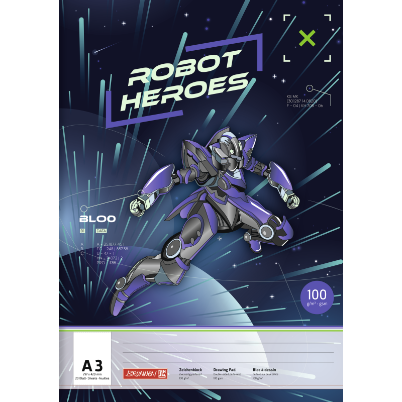 Zeichenblock A3 20 Blatt Robot Hero