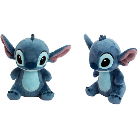 Zwei blaue Stitch-Plüschfiguren aus Disneys Lilo & Stitch sitzen nebeneinander und schauen in unterschiedliche Richtungen.