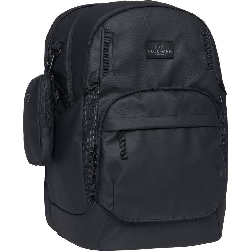 Schwarzer Rucksack mit einer Tasche. Schwarzer Rucksack mit einer Tasche.