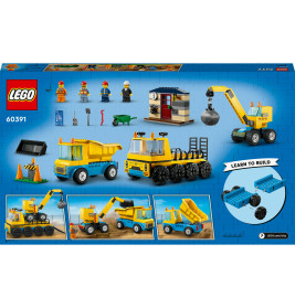 60391 Baufahrzeuge und Kran mit Abrissbirne