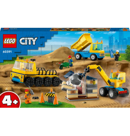 60391 Baufahrzeuge und Kran mit Abrissbirne