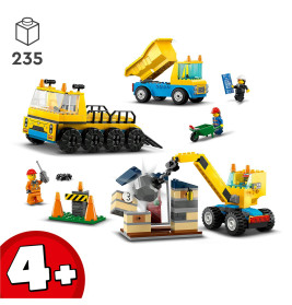 60391 Baufahrzeuge und Kran mit Abrissbirne