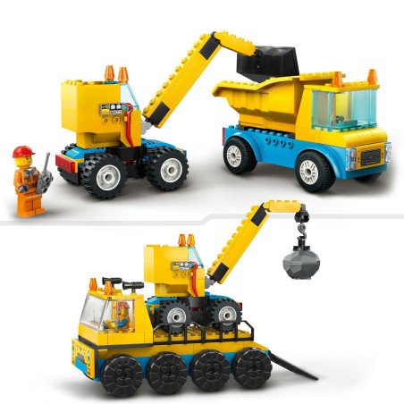 60391 Baufahrzeuge und Kran mit Abrissbirne