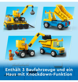 60391 Baufahrzeuge und Kran mit Abrissbirne