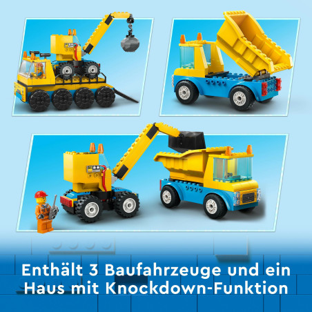 60391 Baufahrzeuge und Kran mit Abrissbirne