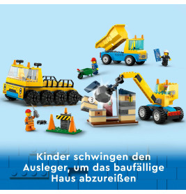 60391 Baufahrzeuge und Kran mit Abrissbirne