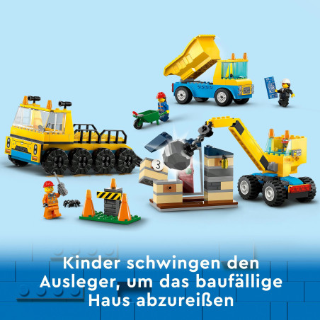 60391 Baufahrzeuge und Kran mit Abrissbirne