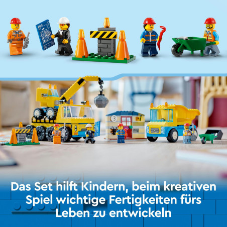 60391 Baufahrzeuge und Kran mit Abrissbirne