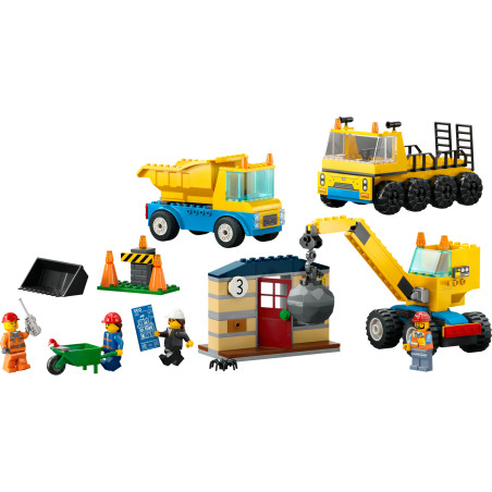 60391 Baufahrzeuge und Kran mit Abrissbirne