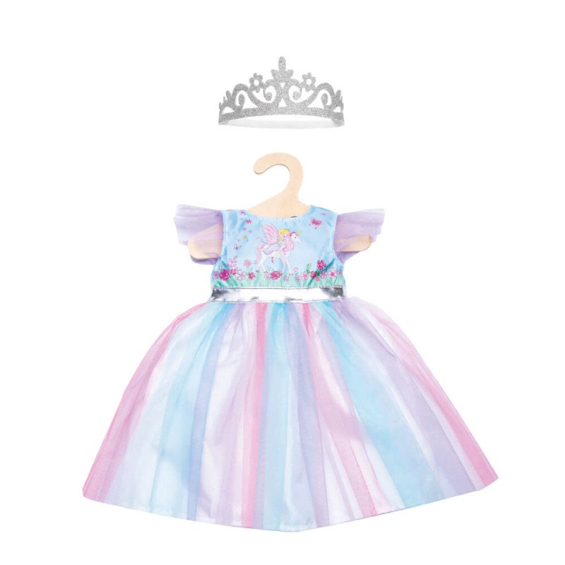 Puppen-Kleid Fee und Einhorn mit silberner Krone, Gr. 28-35 cm