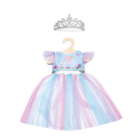 Puppen-Kleid Fee und Einhorn mit silberner Krone, Gr. 28-35 cm