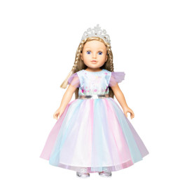 Puppen-Kleid Fee und Einhorn mit silberner Krone, Gr. 28-35 cm