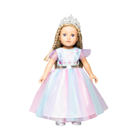 Puppen-Kleid Fee und Einhorn mit silberner Krone, Gr. 28-35 cm