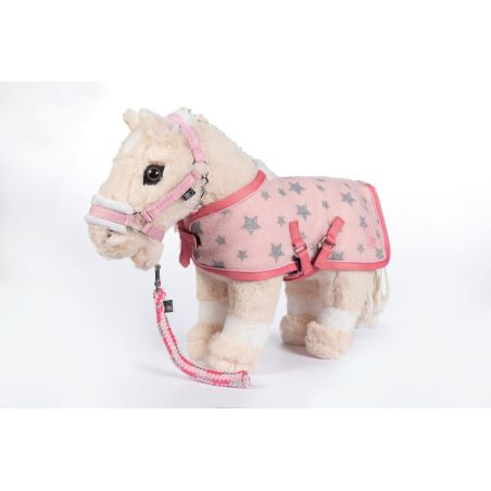 Plüschpferd mit rosa Sternendecke, passendem Zaumzeug und Führleine.