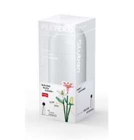 Verpackung eines Sluban-Baustein-Sets mit Blumenmotiv, zeigt eine Illustration der zusammengesetzten Blumen.