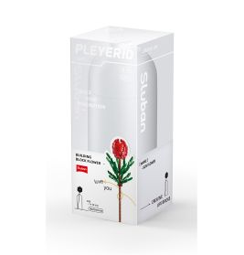 Sluban Baustein-Blumenset in weißer Verpackung mit roter Blume und Love you-Text auf der Vorderseite.