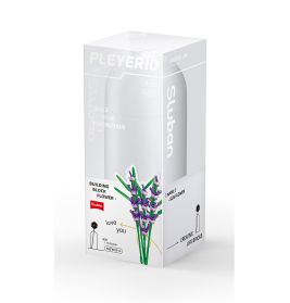 Klare Kunststoffbox mit Sluban-Baustein-Set, auf deren Vorderseite ein Lavendelblumenmotiv abgebildet ist.