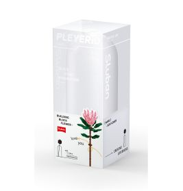 Schachtel mit Blumen-Bauset von Sluban, zeigt eine rosa Blume als Illustration auf der Verpackung.