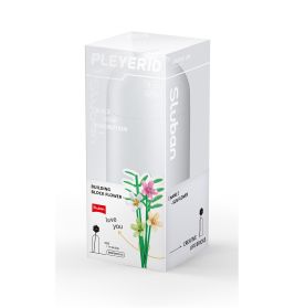 Klare Box mit Sluban Baustein-Blumenset, bunten Blumen und love you-Schriftzug auf der Vorderseite.