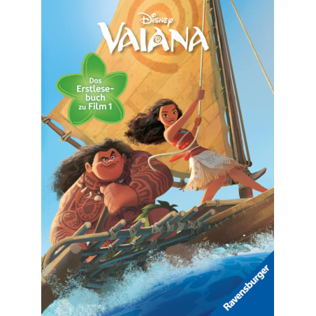 Moana und Maui segeln auf einem Boot oben steht Disney Vaiana, unten ist das Ravensburger-Logo.