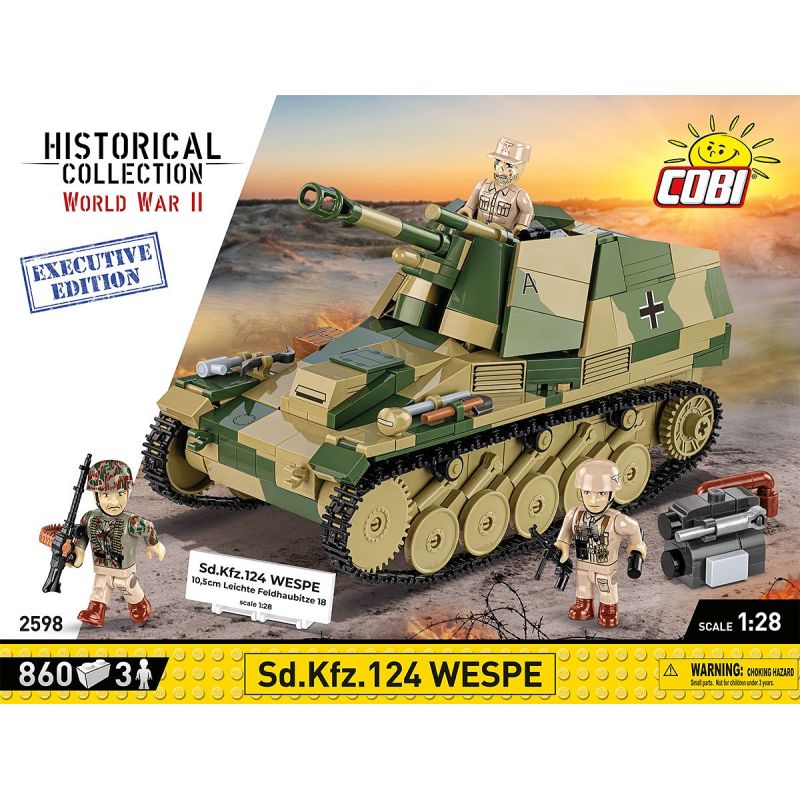 Cobi WWII Sd.Kfz.124 Wespe Set: Box mit Panzer und drei Soldatenfiguren. Cobi WWII Sd.Kfz.124 Wespe Set: Box mit Panzer und drei Soldatenfiguren.