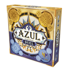 Azul: Duel, Brettspiel-Box mit aufwendigen blau-goldenen Fliesenmustern und dekorativen Akzenten.