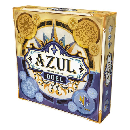 Azul: Duel, Brettspiel-Box mit aufwendigen blau-goldenen Fliesenmustern und dekorativen Akzenten.