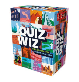 Bunte Quiz Wiz Box mit Weltwahrzeichen und deutscher Aufschrift auf der Vorderseite.