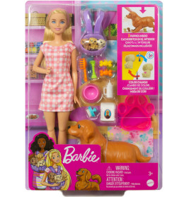 Barbie Puppe (blond) mit Hund und Welpen