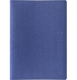 Blauer Ordner mit dem Schriftzug "BEWERBUNG" vertikal am rechten Rand.