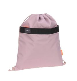 Hellpinker Turnbeutel mit schwarzem Querband und kleinem orangem Etikett an der Seite.