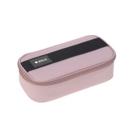 Rechteckiges rosa Etui mit schwarzem Riemen und auffälligem BOLD-Label auf dem Deckel.