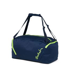 Dunkelblaue Satch-Tasche mit neongrünen Akzenten und zwei verstellbaren Schultergurten.
